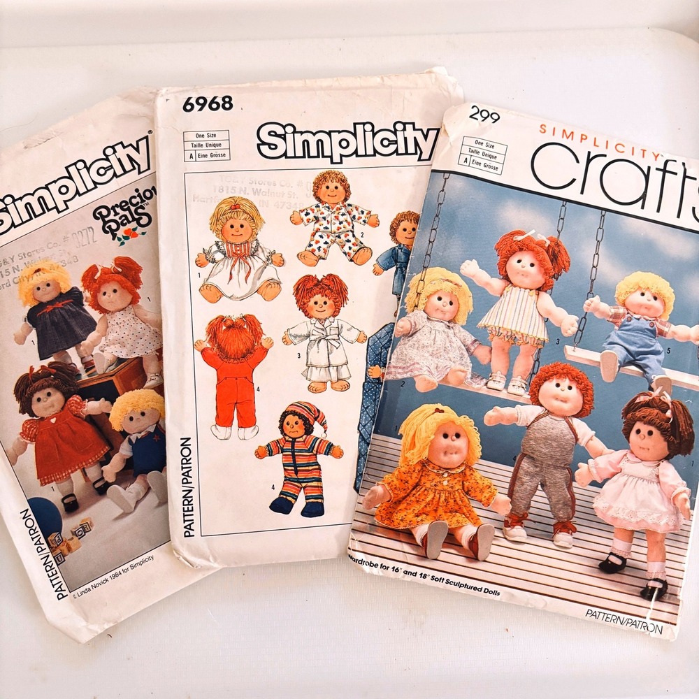 Simplicity Cabbage Patch Type Doll Wardrobe Set of 3 Vintage 1985  Patterns